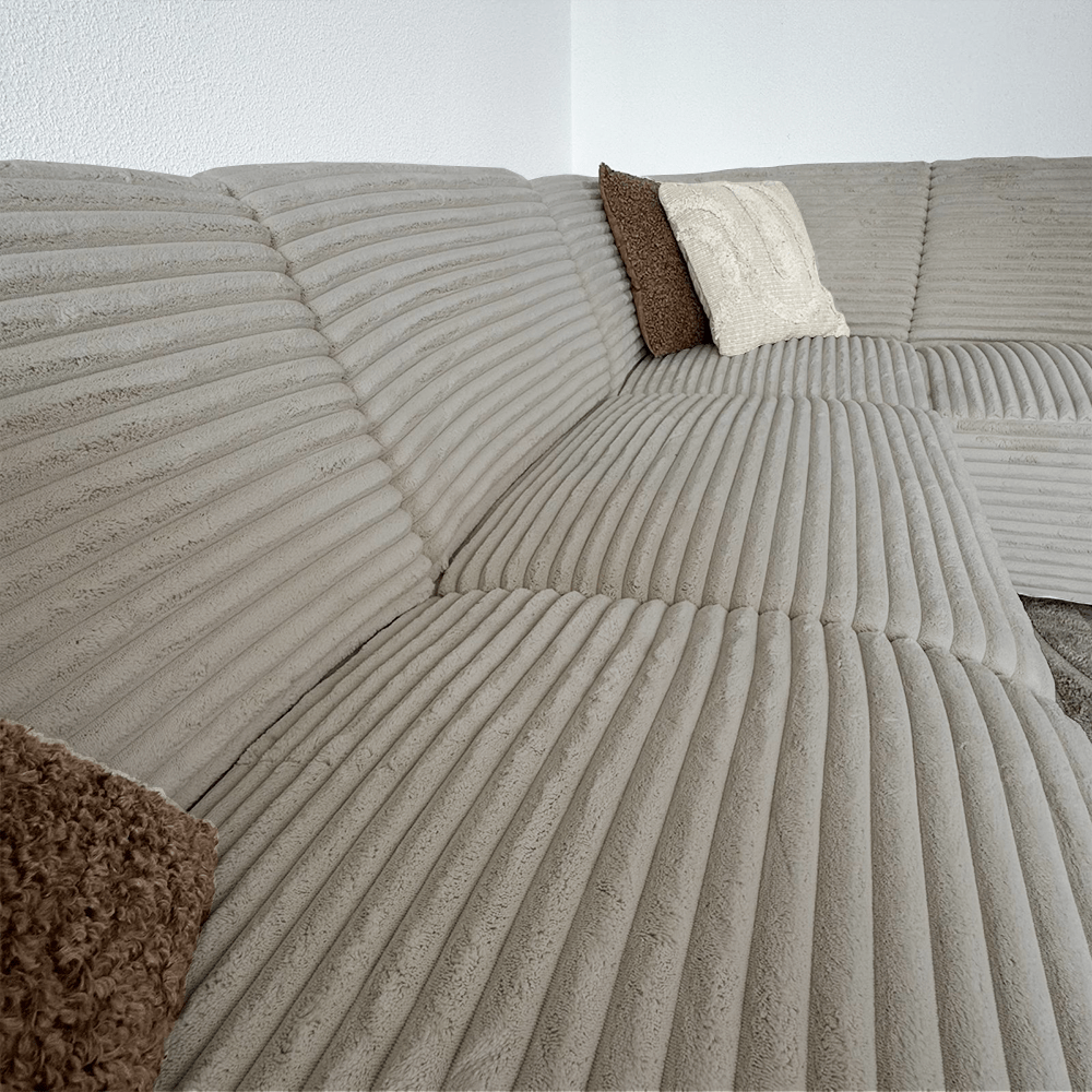 Banken - Hoekbank beige super zachte ribstof Gavi - rechts - Dimehouse