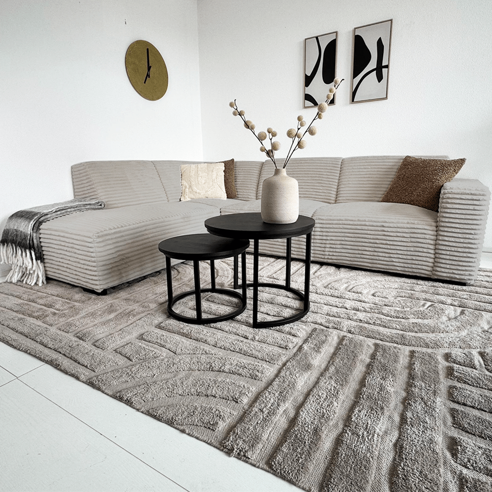 Banken - Hoekbank beige super zachte ribstof Gavi - links - Dimehouse