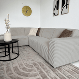 Banken - Hoekbank beige super zachte ribstof Gavi - links - Dimehouse