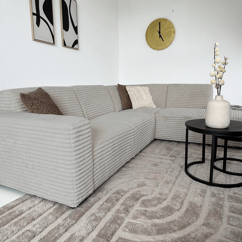 Banken - Hoekbank beige super zachte ribstof Gavi - rechts - Dimehouse