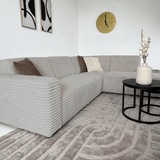 Banken - Hoekbank beige super zachte ribstof Gavi - rechts - Dimehouse