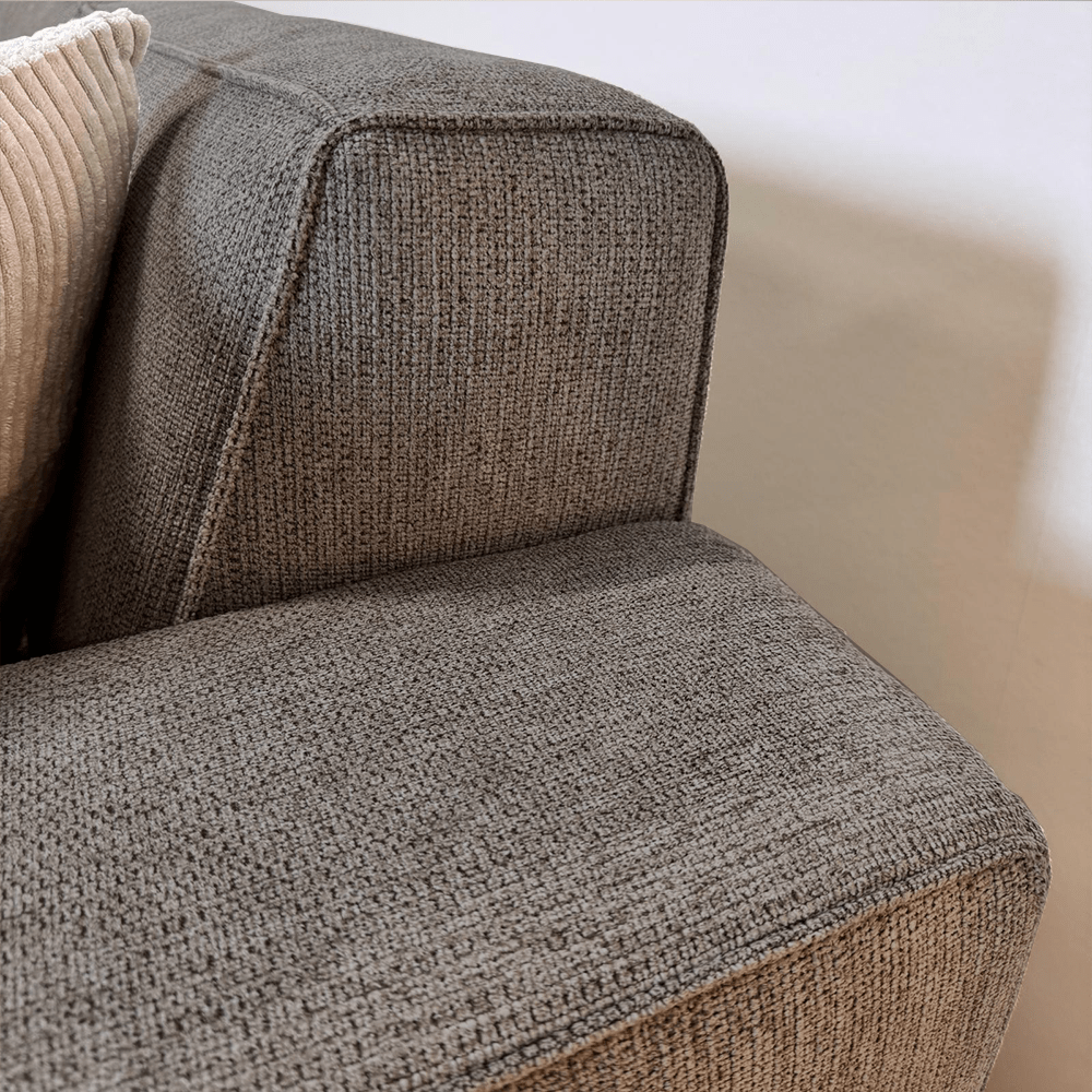 Banken - Hoekbank taupe chenille gemêleerd Ravi – links - Dimehouse