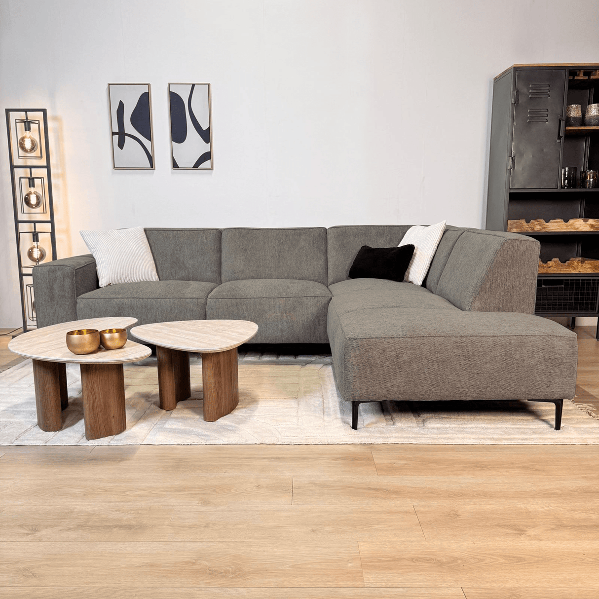 Banken - Hoekbank taupe chenille gemêleerd Ravi – rechts - Dimehouse