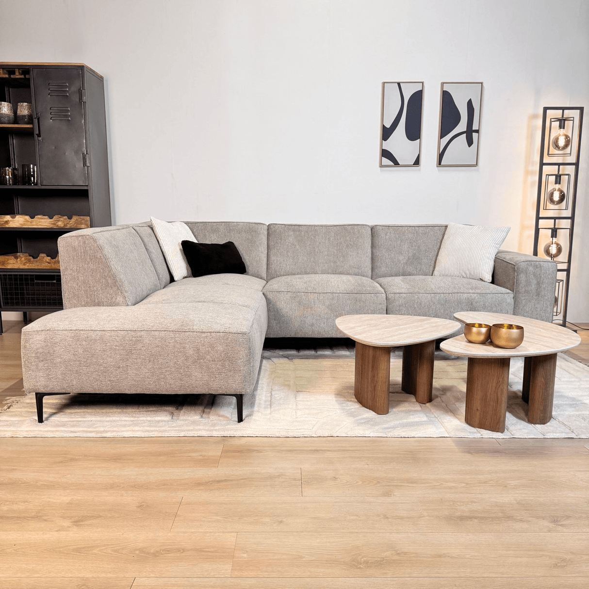 Banken - Hoekbank grijs chenille gemêleerd Ravi – Links - Dimehouse