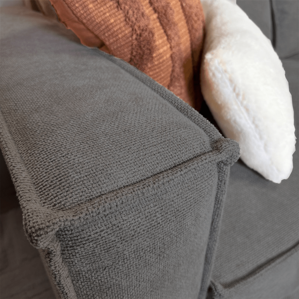 Banken - Hoekbank met chaise longue antraciet chenille Yara - rechts - Dimehouse