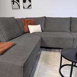 Banken - Hoekbank met chaise longue antraciet chenille Yara - links - Dimehouse