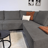 Banken - Hoekbank met chaise longue antraciet chenille Yara - rechts - Dimehouse