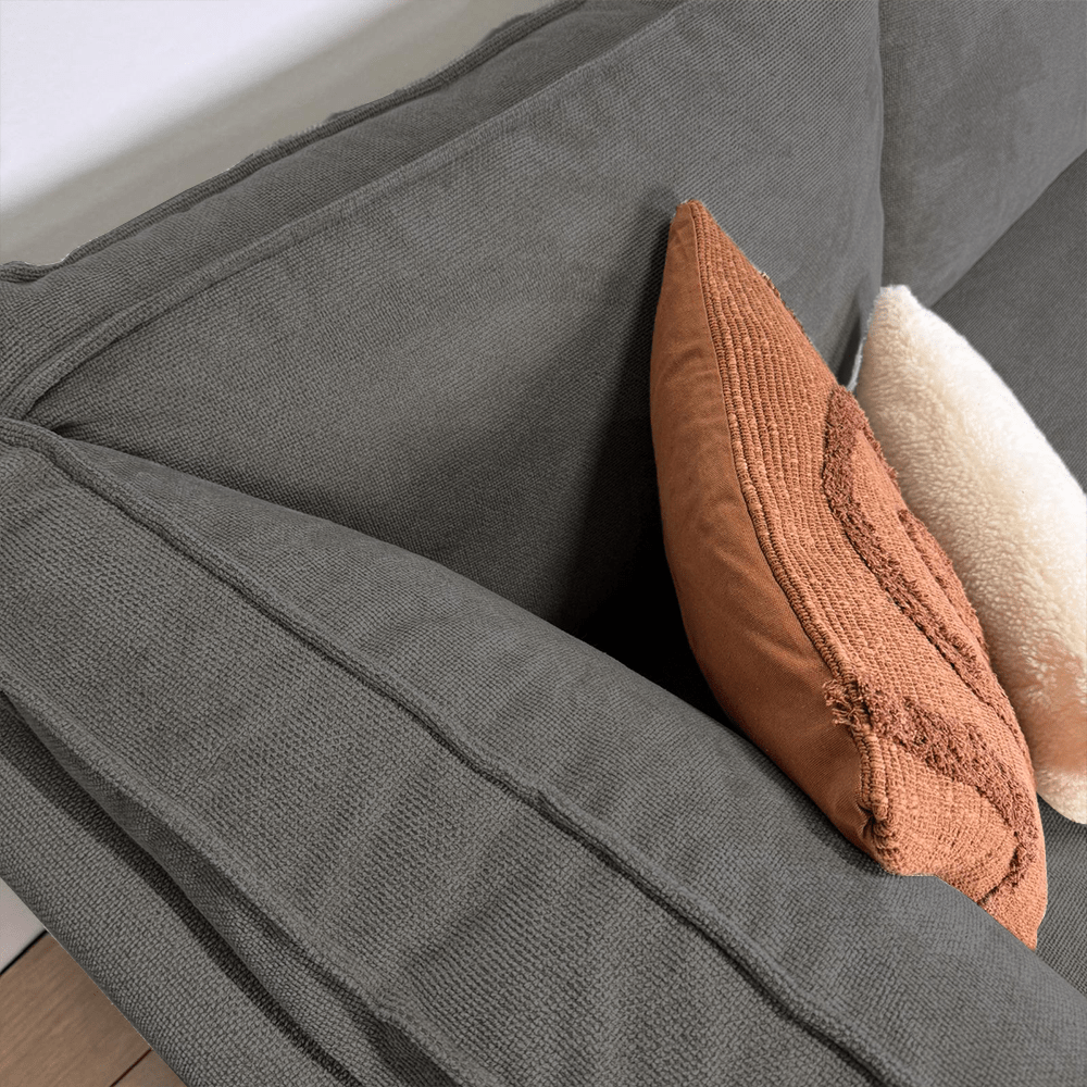 Banken - Hoekbank met chaise longue antraciet chenille Yara - links - Dimehouse