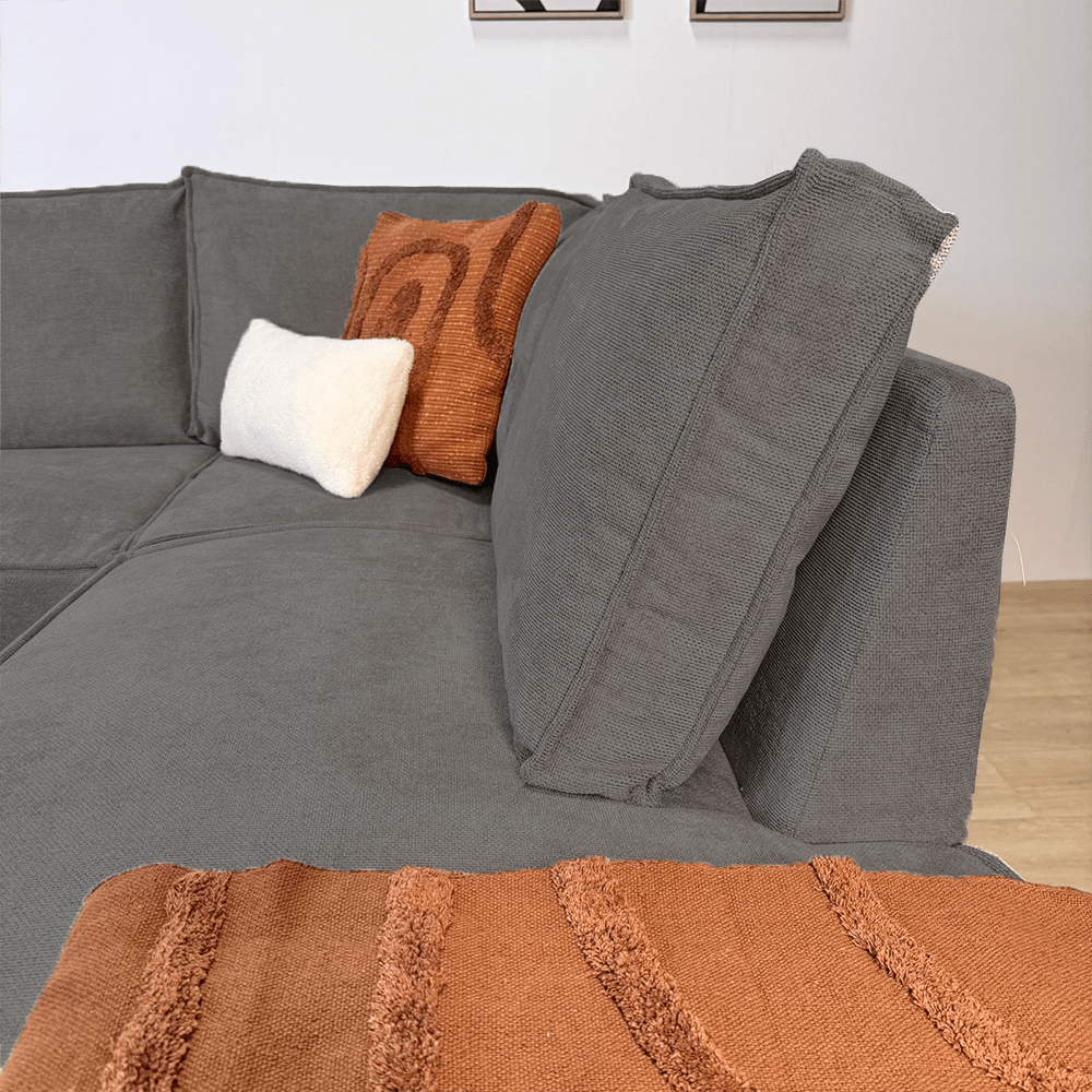 Banken - Hoekbank met chaise longue antraciet chenille Yara - rechts - Dimehouse
