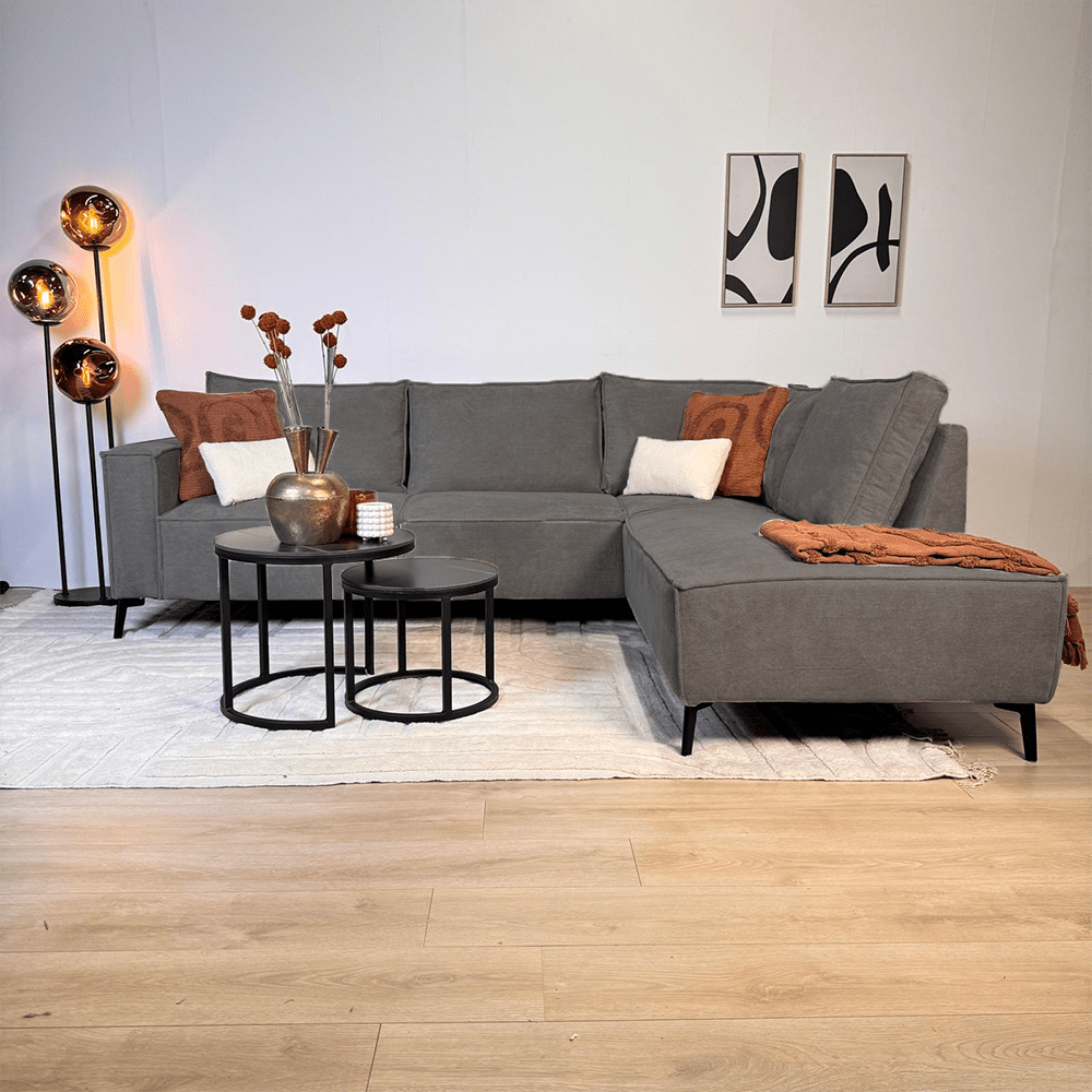 Banken - Hoekbank met chaise longue antraciet chenille Yara - rechts - Dimehouse