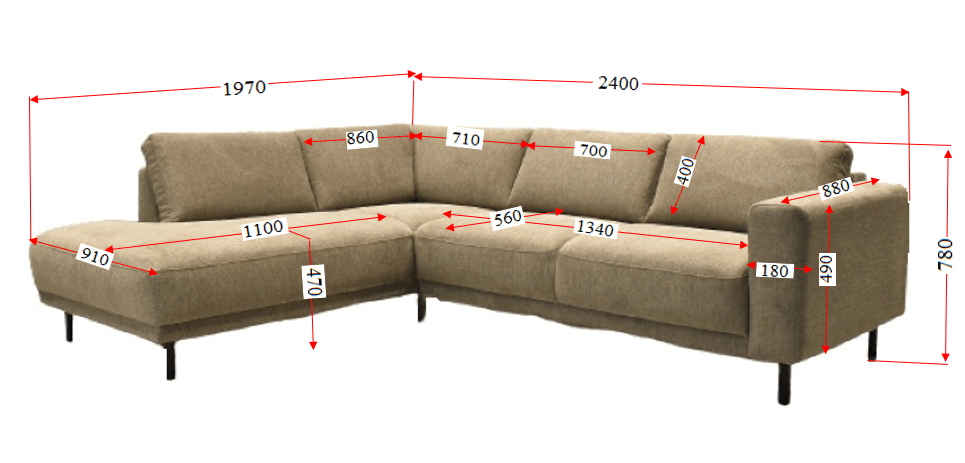 Banken - Moderne 3 - zits Hoekbank Links Beige Stof Aniko met Lounger 240x197x78 cm - Dimehouse