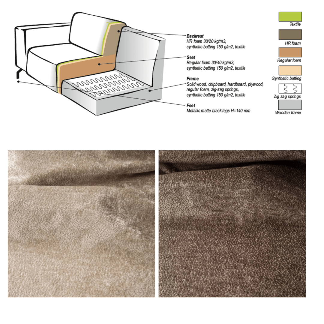 Banken - Hoekbank met hoge poten taupe velvet Chloe - links - Dimehouse