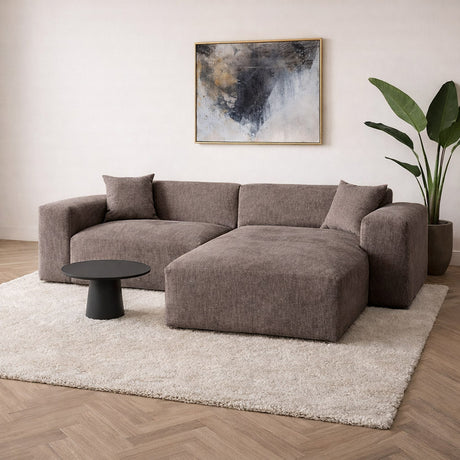 Banken - Hoekbank taupe chenille Wayne 264 cm - hoek links en rechts monteerbaar - Dimehouse