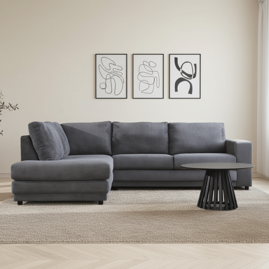 Ecksofa Anthrazit geripptes Sofa Gabi - links