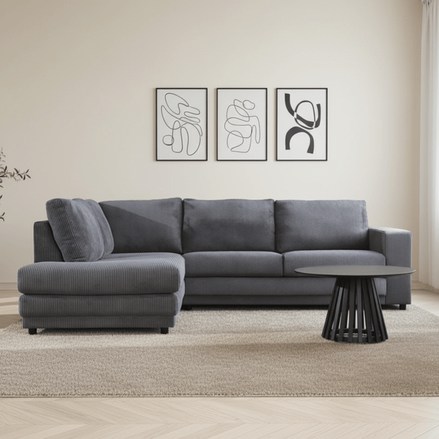 Ecksofa Anthrazit geripptes Sofa Gabi - links