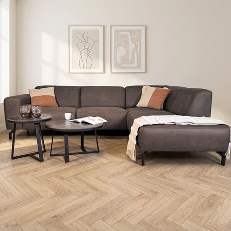 Ecksofa anthrazitfarbenes robustes Öko-Leder Barin – stimmungsvolles Foto rechts Modern Innenraum