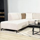 Banken - Hoekbank met chaise longue beige chenille stof Manon - links - Dimehouse