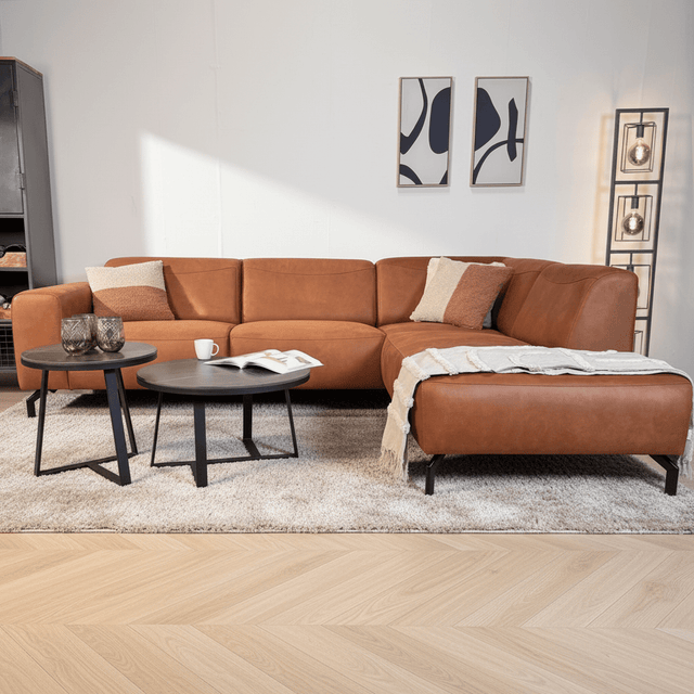 Ecksofa cognacfarbenes robustes Öko-Leder Barin – rechts