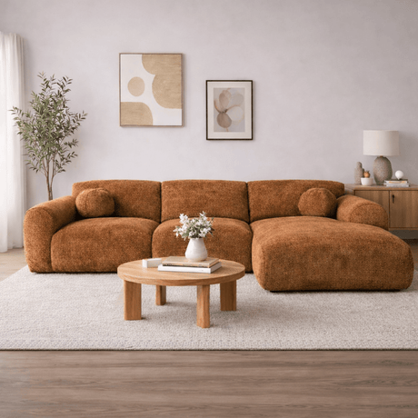 Banken - Hoekbank koper chenille stof - 292x169 cm - Shane - rechts - Dimehouse