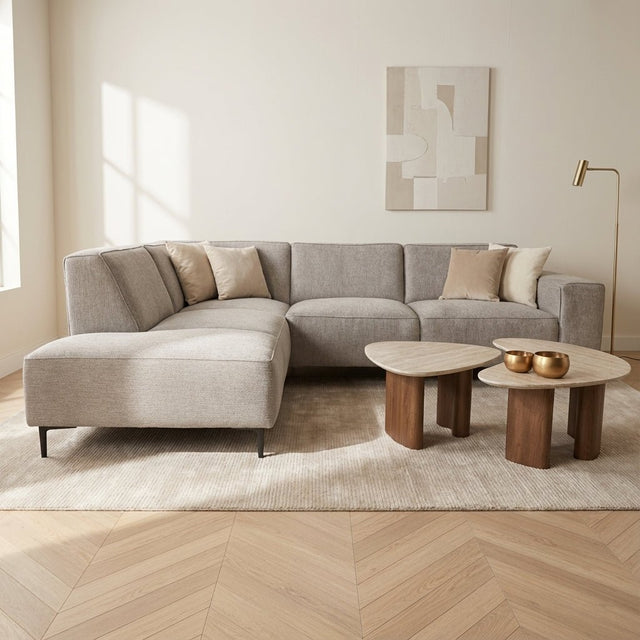 Ecksofa Grauer Chenille-melierter Ravi – Umgebungsfoto links Modern Innenraum