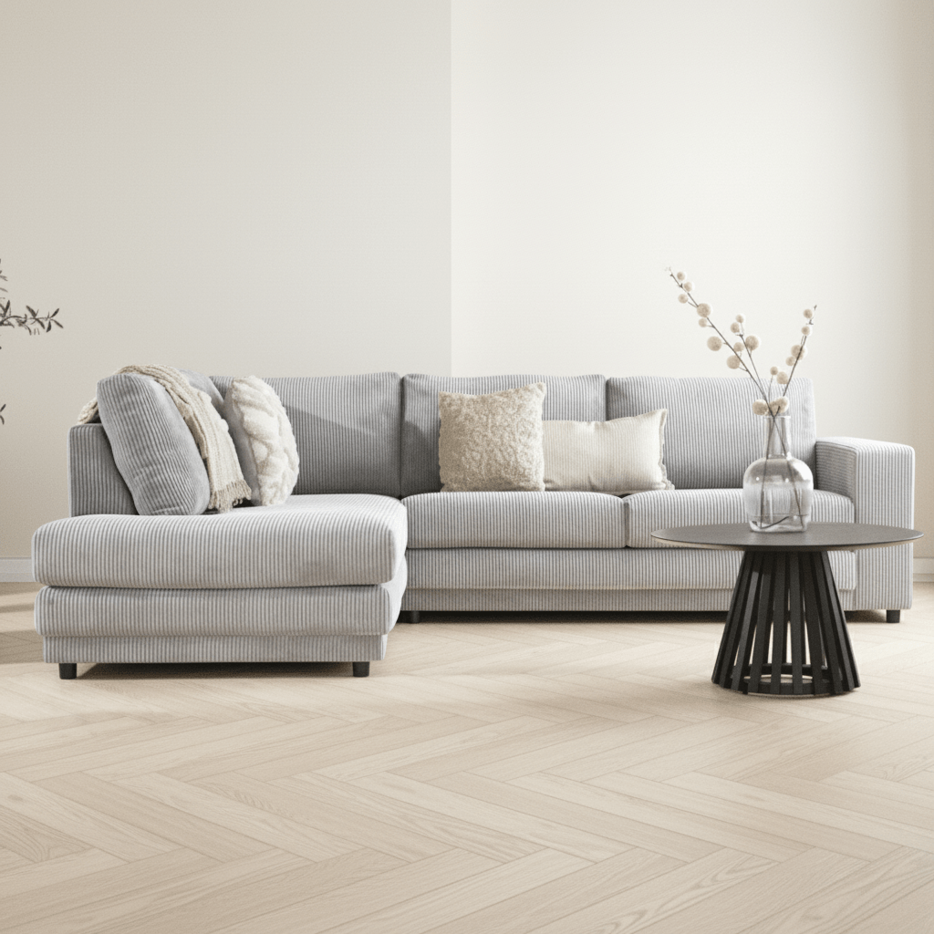 Ecksofa hellgraues Rippensofa Gabi - links