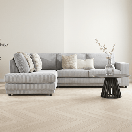 Ecksofa hellgraues Rippensofa Gabi - links