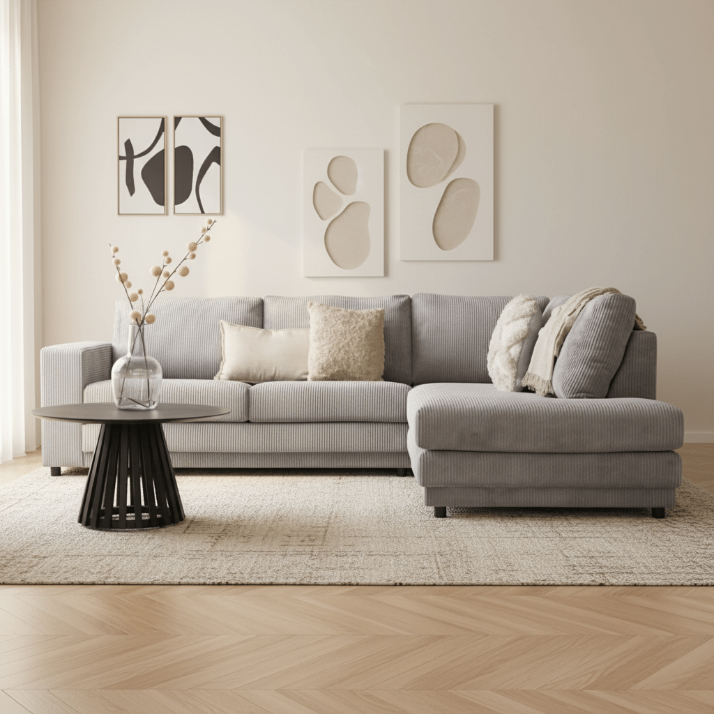 Ecksofa hellgraues Rippensofa Gabi - rechts