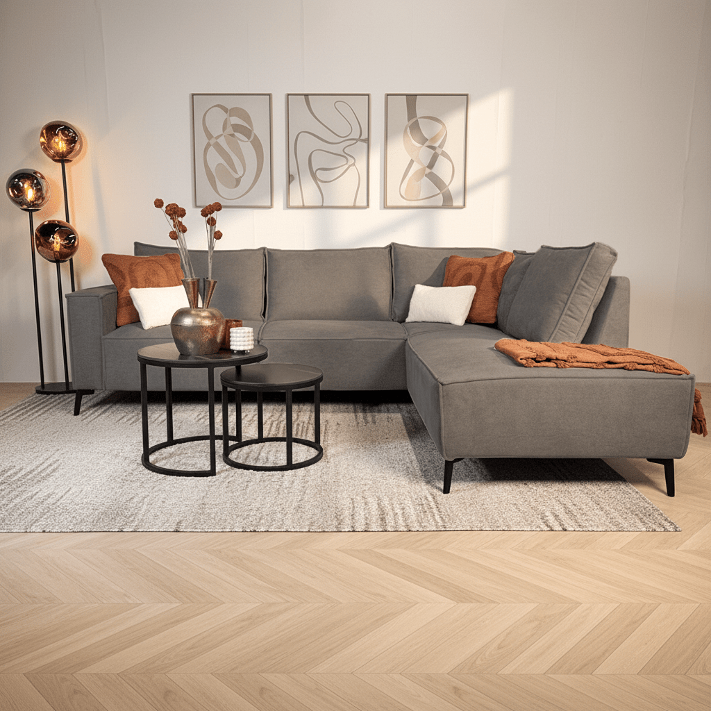Ecksofa mit Chaiselongue Anthrazit Chenille Yara - rechts