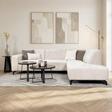 Ecksofa mit Chaiselongue beigem Chenillestoff Manon – stimmungsvolles Foto rechts Modern Innenraum