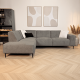 Banken - Hoekbank taupe chenille gemêleerd Ravi – links - Dimehouse