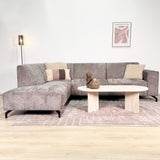 Banken - Hoekbank met chaise longue taupe chenille stof Manon - links - Dimehouse