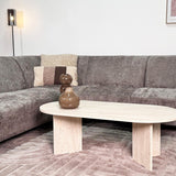 Banken - Hoekbank met chaise longue taupe chenille stof Manon - links - Dimehouse