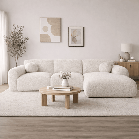Banken - Hoekbank beige bouclé stof - 292x169 cm - Shane - rechts - Dimehouse
