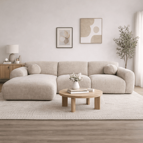 Banken - Hoekbank beige chenille stof - 292x169 cm - Shane - links - Dimehouse