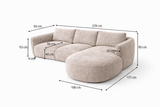Banken - Hoekbank ronde longue beige velvet structuurstof Dwayne - links - Dimehouse