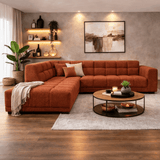 Banken - Hoekbank met lounge koper bouclé stof Nova - links - Dimehouse
