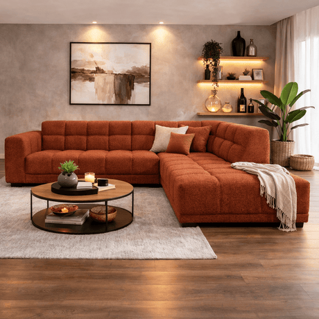 Banken - Hoekbank met lounge koper bouclé stof Nova - rechts - Dimehouse
