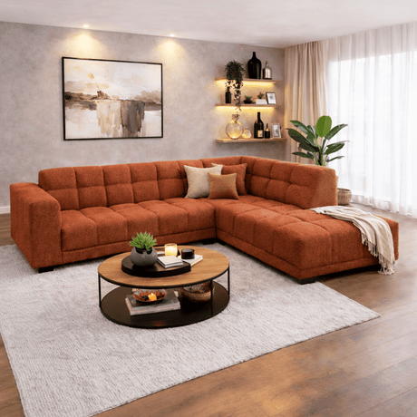 Banken - Hoekbank met lounge koper bouclé stof Nova - rechts - Dimehouse