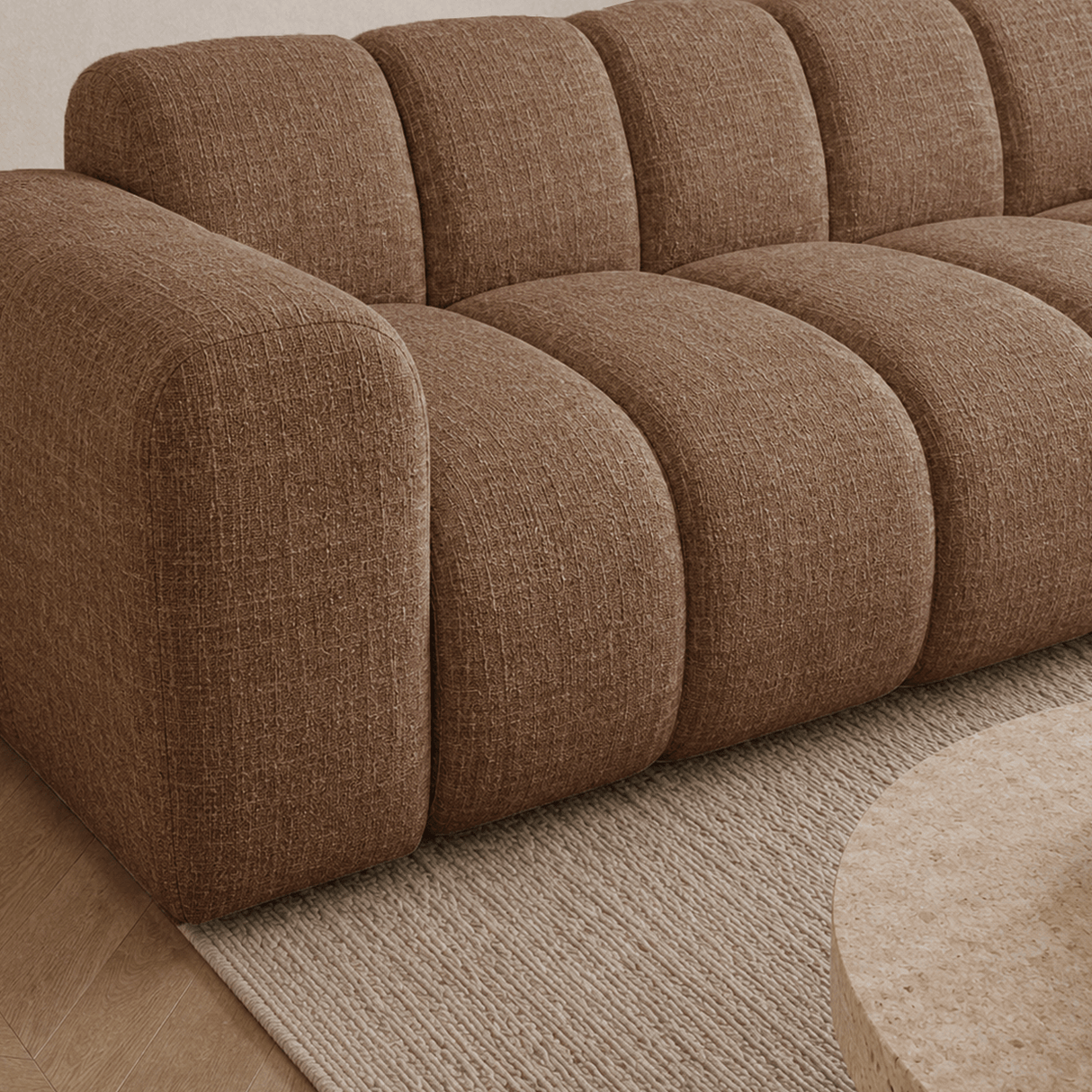 Banken-Hoekbank met lounge koper velvet structuurstof - strepen - rechts - Brix-Dimehouse
