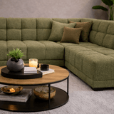 Banken - Hoekbank met lounge olijf groen bouclé stof Nova - rechts - Dimehouse