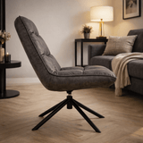 Fauteuils - Industriële draaifauteuil antraciet eco - leer 360° draaibaar Yuki - Dimehouse