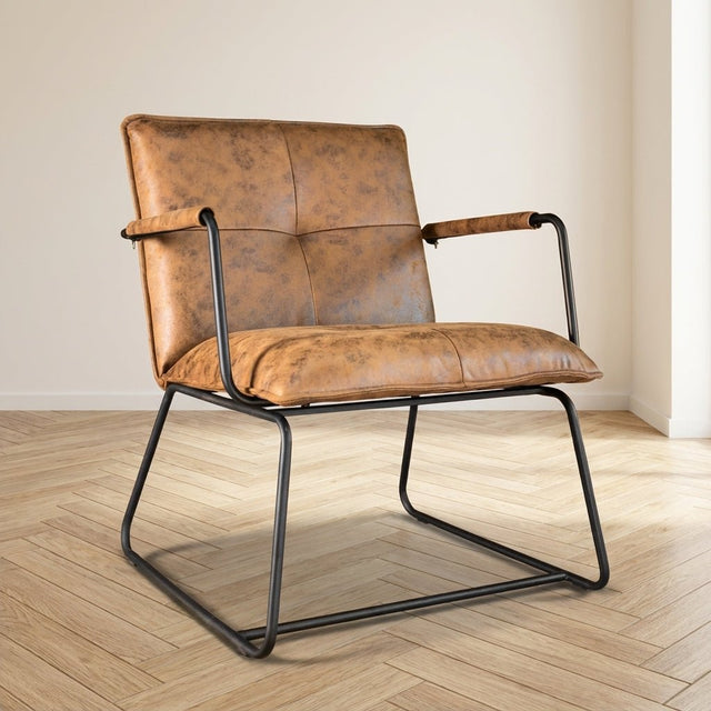 Industrieller Sessel Hailey aus cognacfarbenem Öko-Leder in Mood-Optik Modern Innenraum