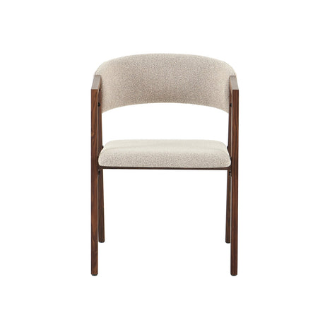 Eetkamerstoelen-Japandi eetkamerstoel zandkleur bouclé Kyo - walnoot frame - met armleuning-Dimehouse