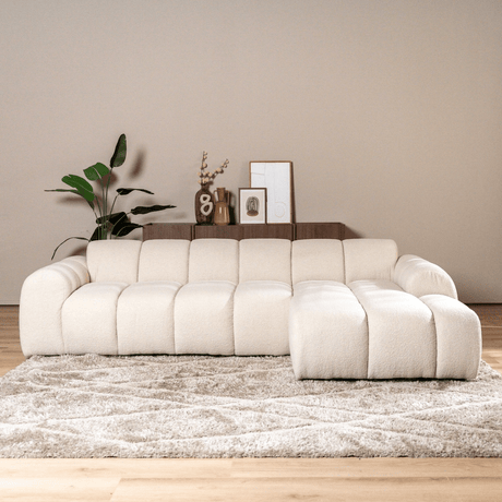 Banken-Ecksofa mit Loungebeige Bouclé Stoff - Streifen - rechts - Brix -Dimehouse