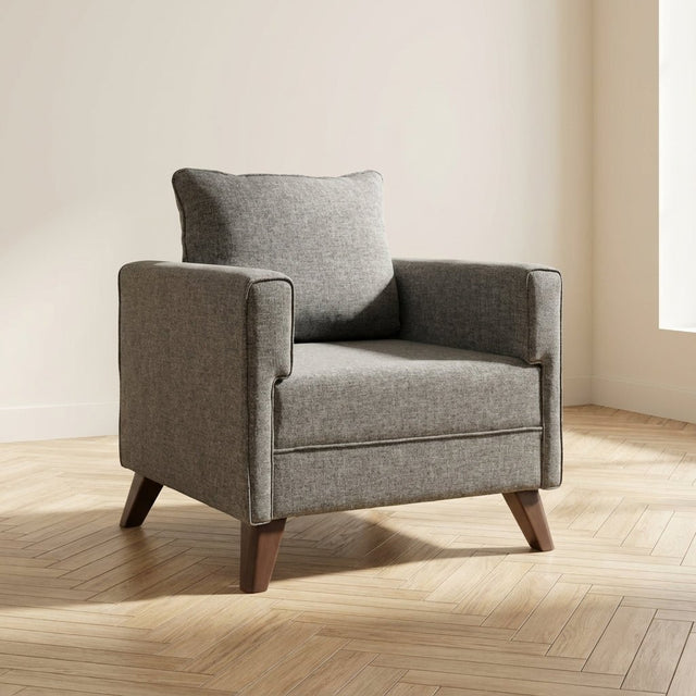 Ländlicher Sessel aus gewebtem Stoff in Graumelange, Bella Mood, Foto in Modern Innenraum