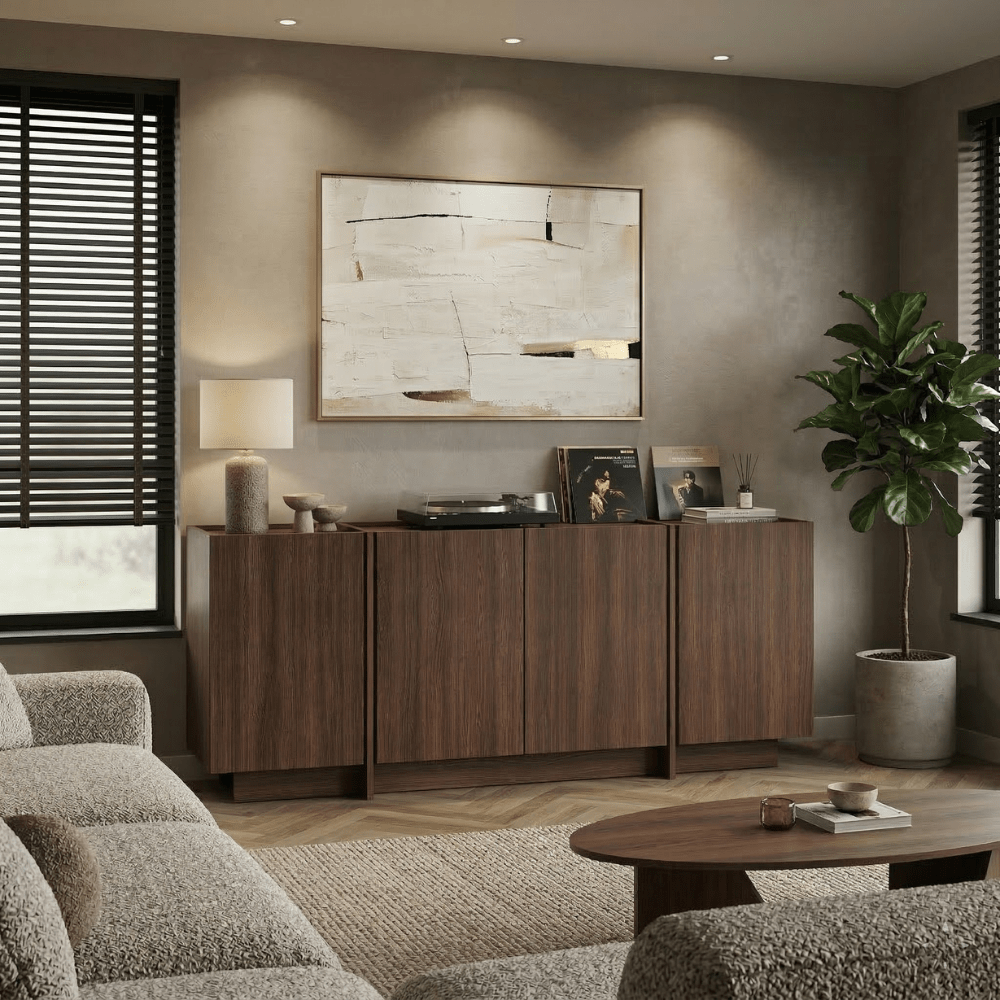 Dressoirs - Dressoir Japandi walnoot melamine Lowen 180x45x80 cm - Dimehouse