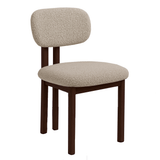 Eetkamerstoelen - Japandi Eetkamerstoel Miyo Bouclé Zandkleur - Walnootlook Frame - Dimehouse