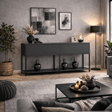 Dressoirs - Modern Dressoir Antraciet Lord 150x30x80 - Zwart Frame - Twee Vakken - Dimehouse