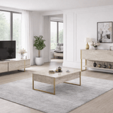Dressoirs - Modern Dressoir Travertin Luxe 120x80x30 - Gouden Frame - Eén Vak - Dimehouse
