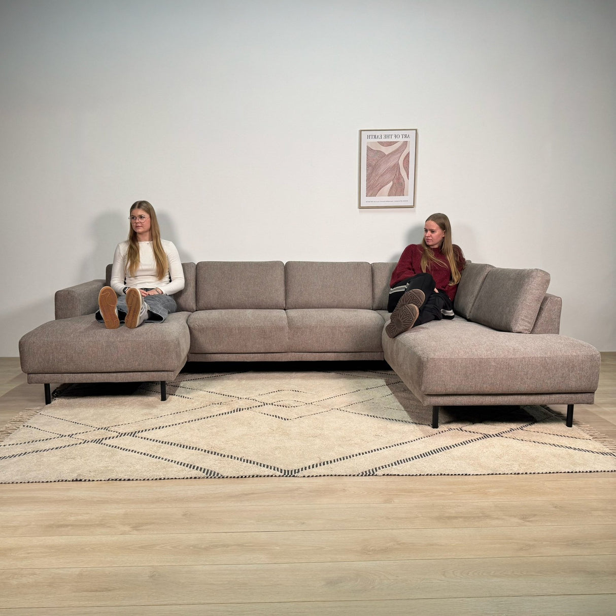 Banken - Moderne U - Bank Hoekbank Taupe Stof - Rechts - 310x197x142 cm - Aniko - Dimehouse